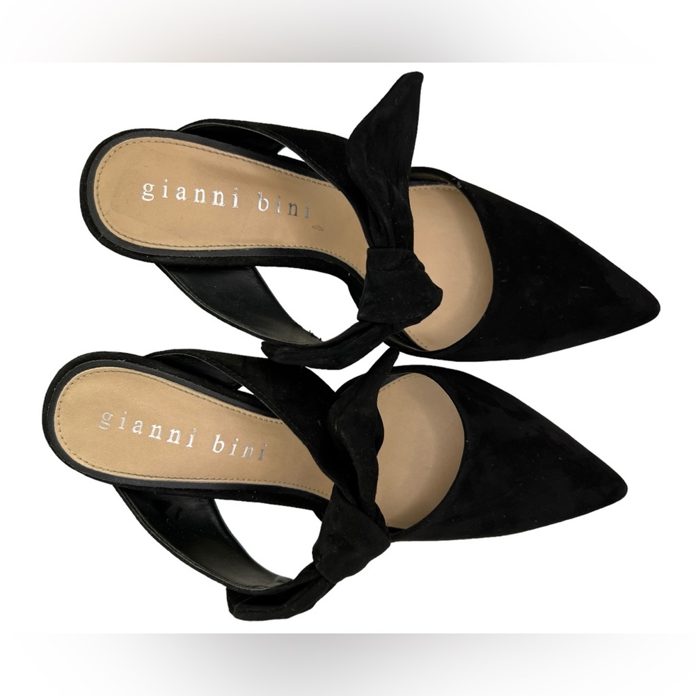 Gianni Bini bow mules sandals slip on black suede shoes Sz 10W